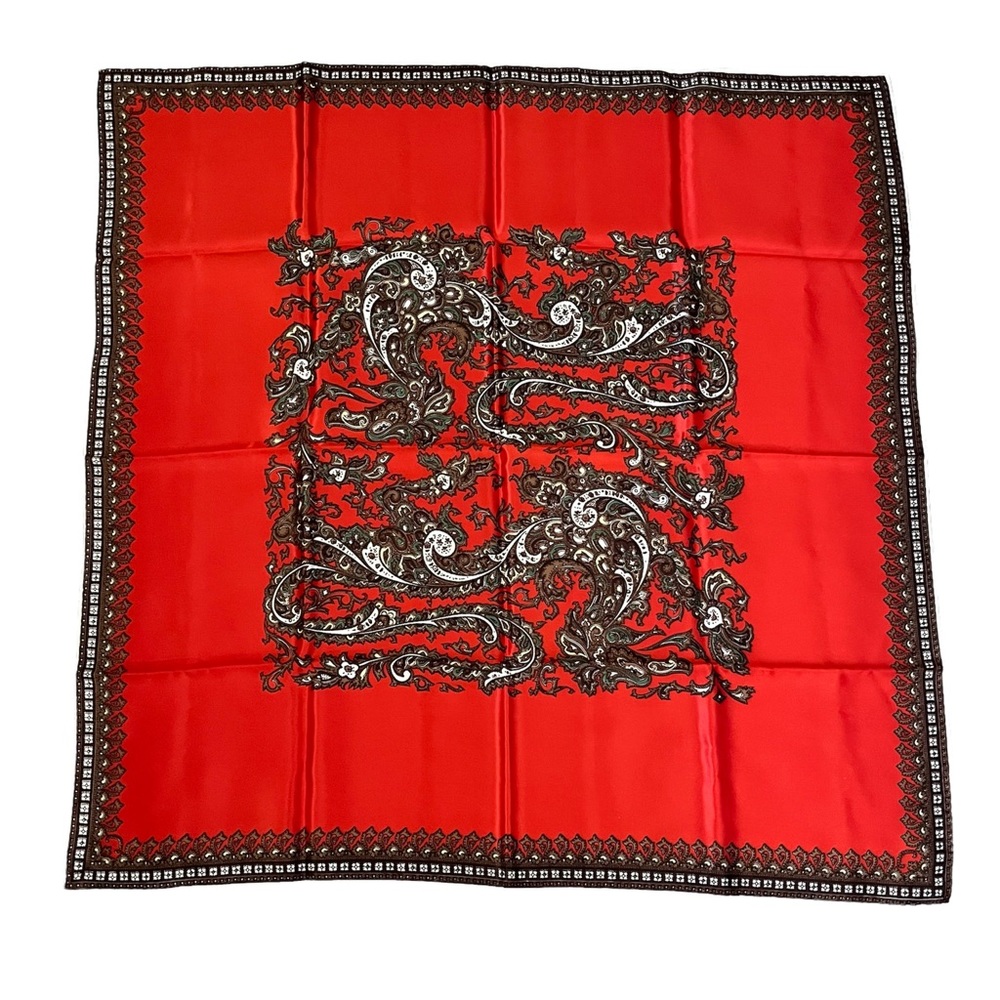 Vintage Red Scarf oversized Square hand rolled edges made in Japan